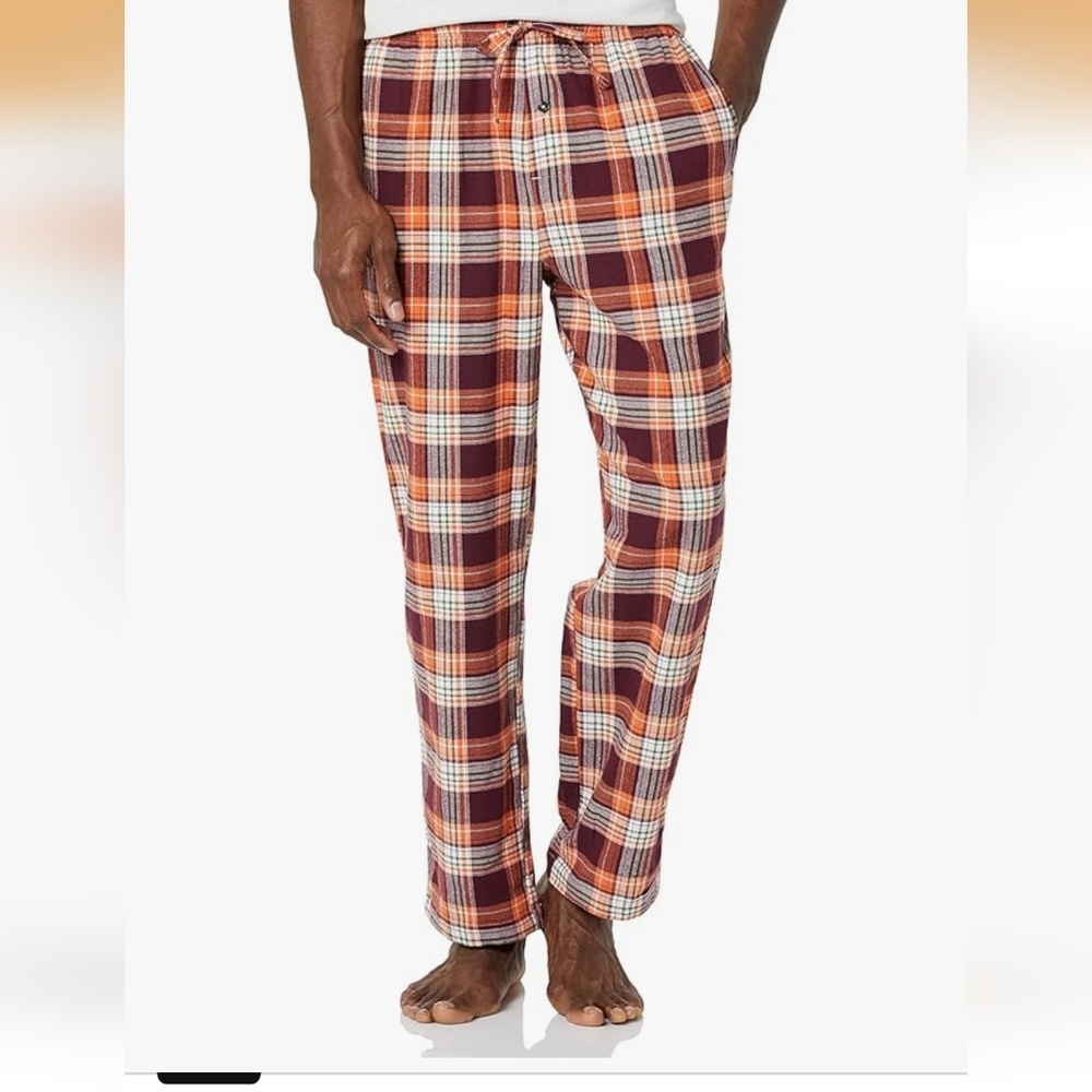 Amazon Essentials Men's Plaid Sweatpants in Orange and Brown